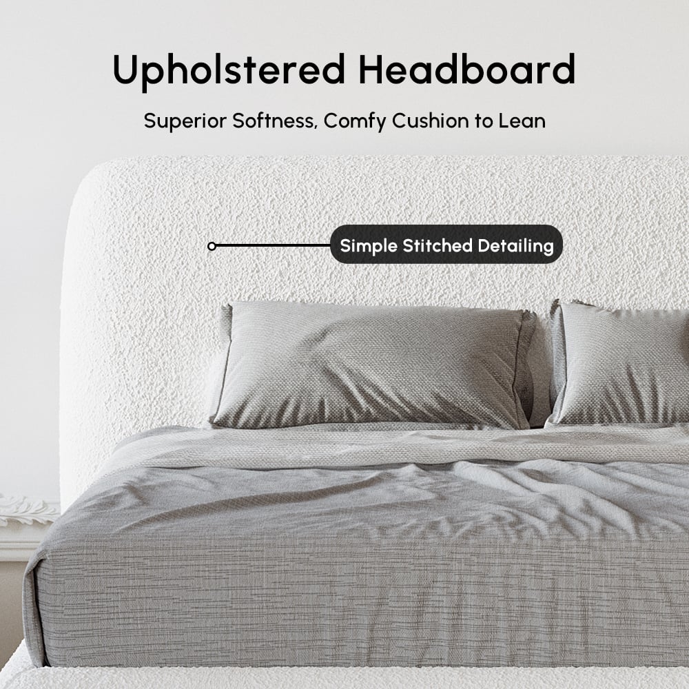 Curva Boucle King Upholstered Platform Bed with Walnut Legs window image