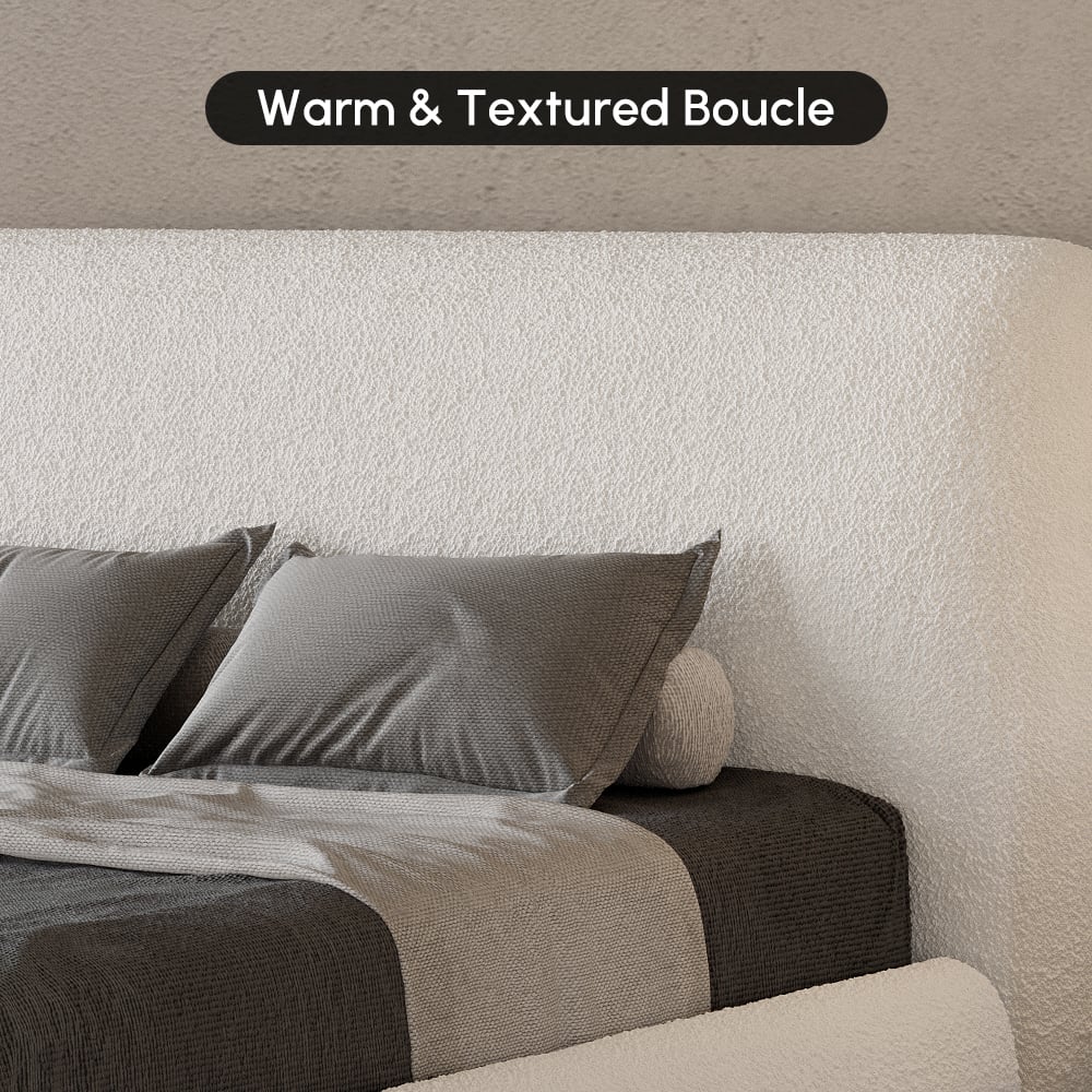 Curva Boucle King Upholstered Platform Bed with Walnut Legs window image