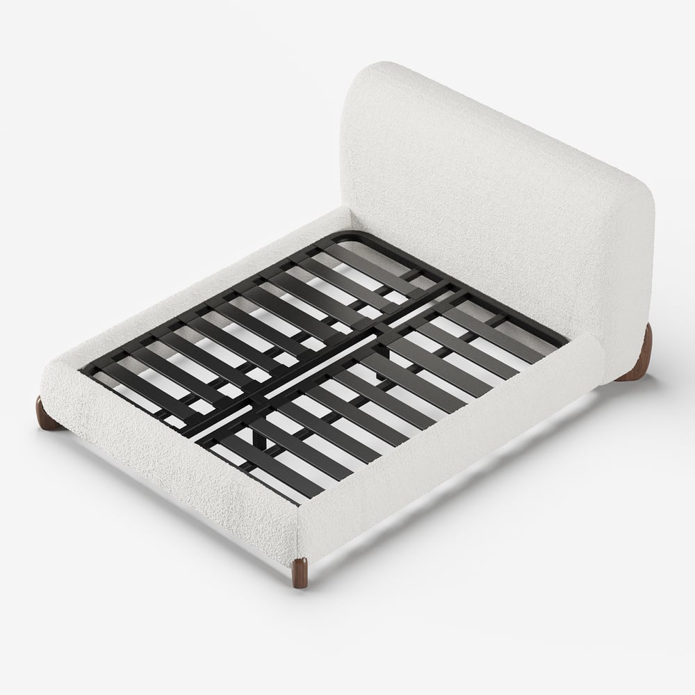 Curva Boucle King Upholstered Platform Bed with Walnut Legs window image