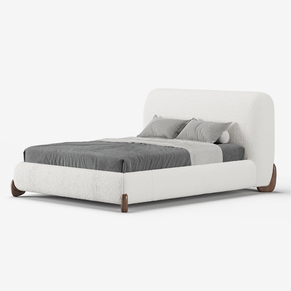 Curva Boucle King Upholstered Platform Bed with Walnut Legs window image