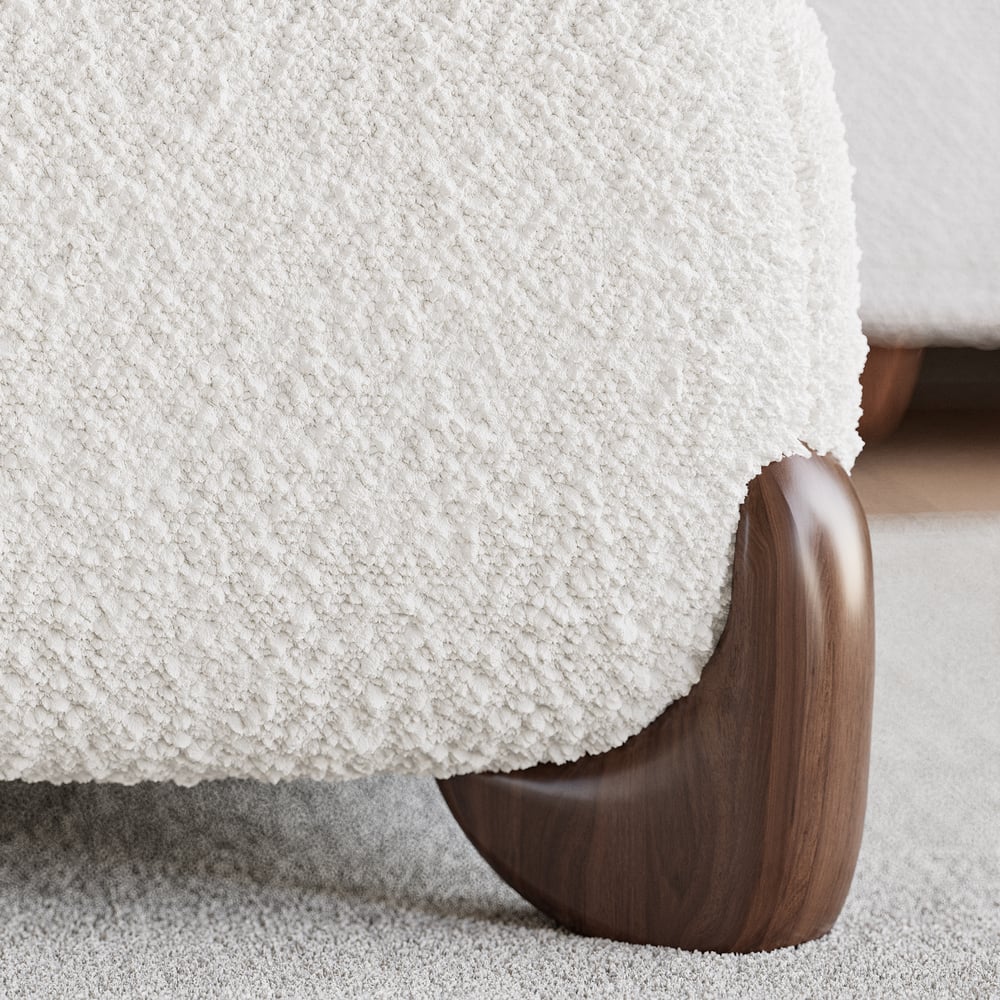 Curva Boucle King Upholstered Platform Bed with Walnut Legs window image