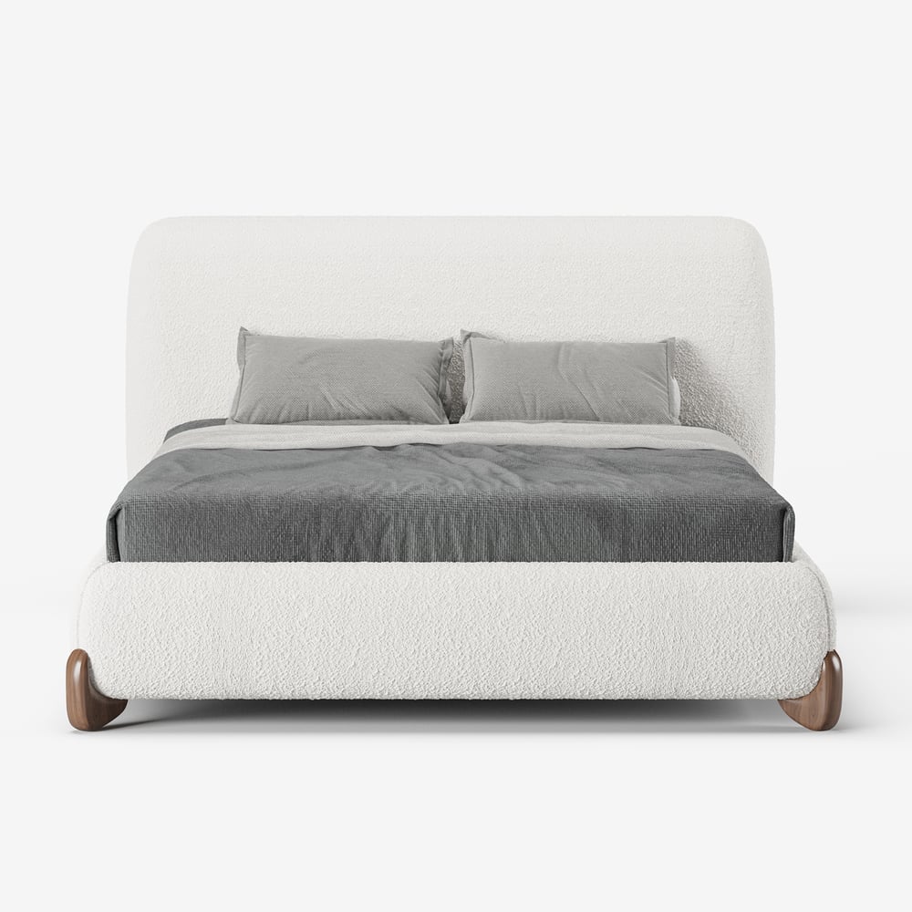 Curva Boucle King Upholstered Platform Bed with Walnut Legs window image