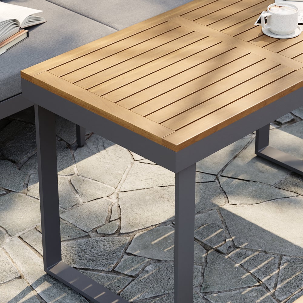 4 piece acacia wood outdoor sofa set with cushion and side table