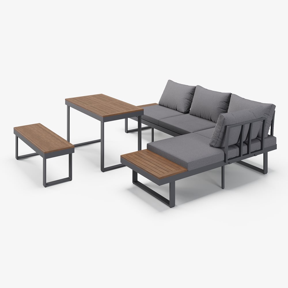 4 piece acacia wood outdoor sofa set with cushion and side table