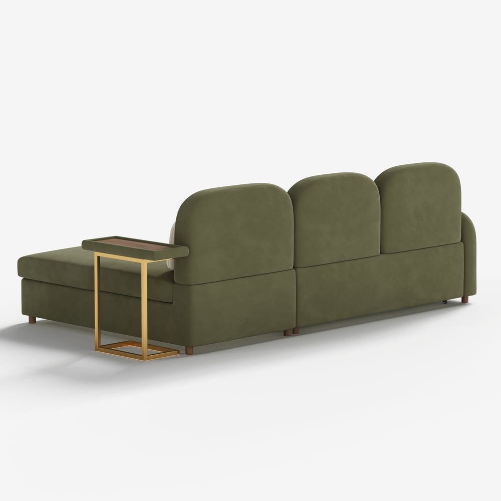 Modern Green L Shape Convertible Sofa Bed with Storage & Side Table
