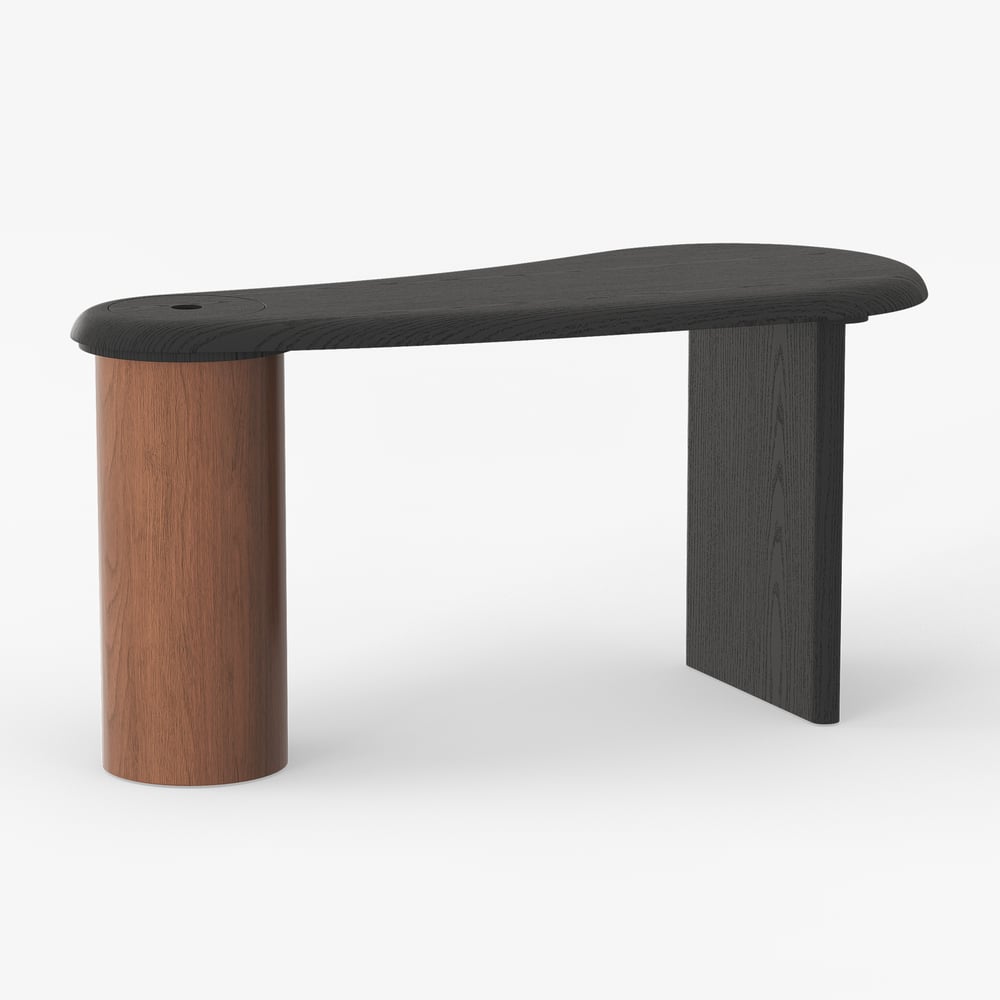 Curved Wood Base Home Office Desk with Hidden Storage(59")