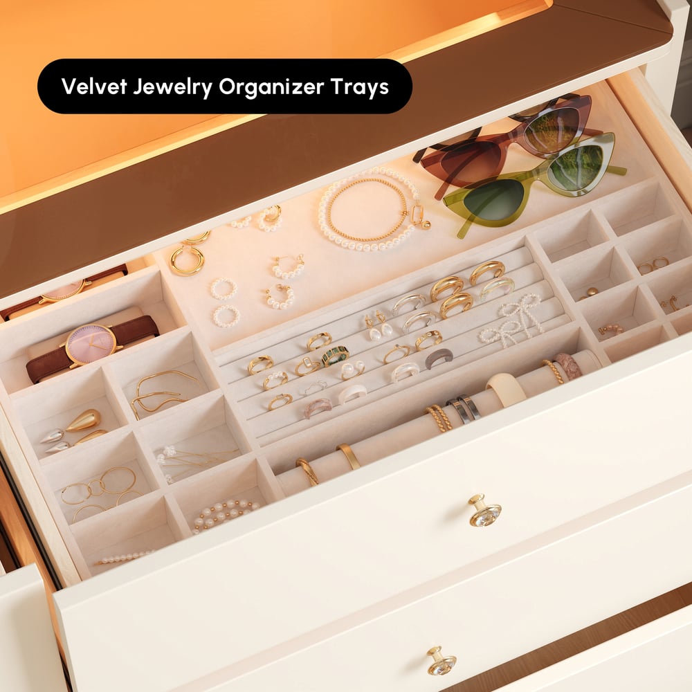 47-calowa szklana garderoba Island z 8 szufladami ze światłem obraz okna