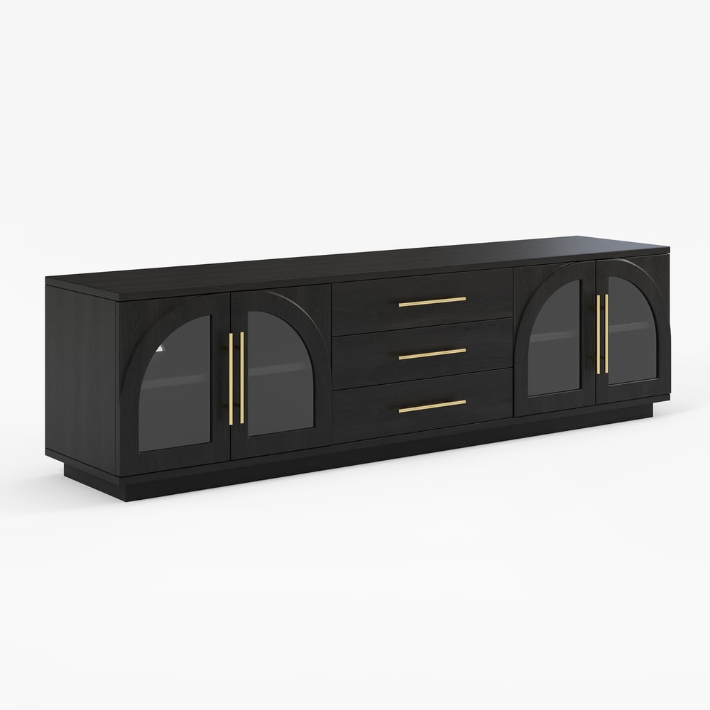 72" Arched Glass Doors TV Stand with Storage and LED