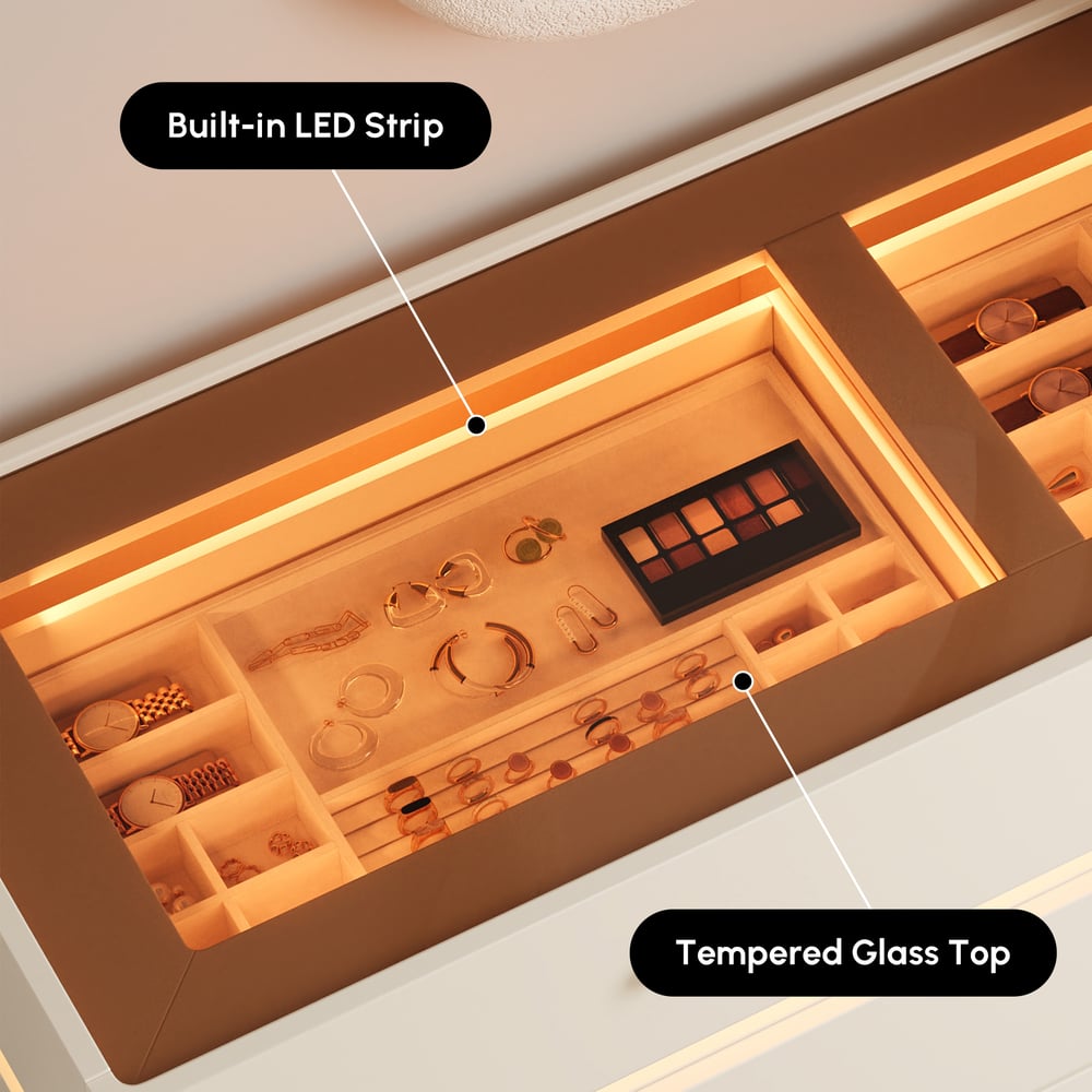 47-calowa szklana garderoba Island z 8 szufladami ze światłem obraz okna