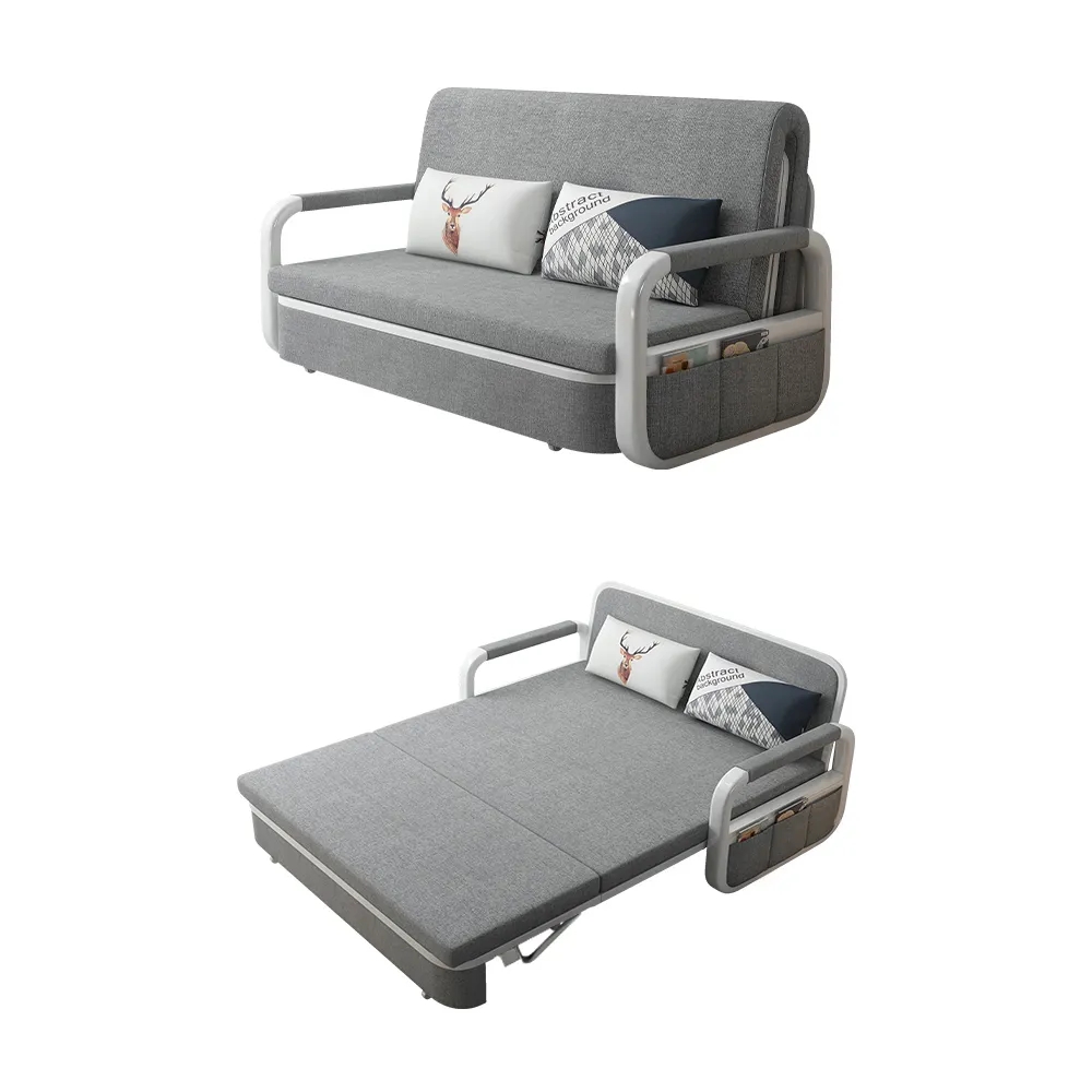 Canapé-lit Gris Clair en Coton et Lin Cadre en Bois Massif image de fenêtre