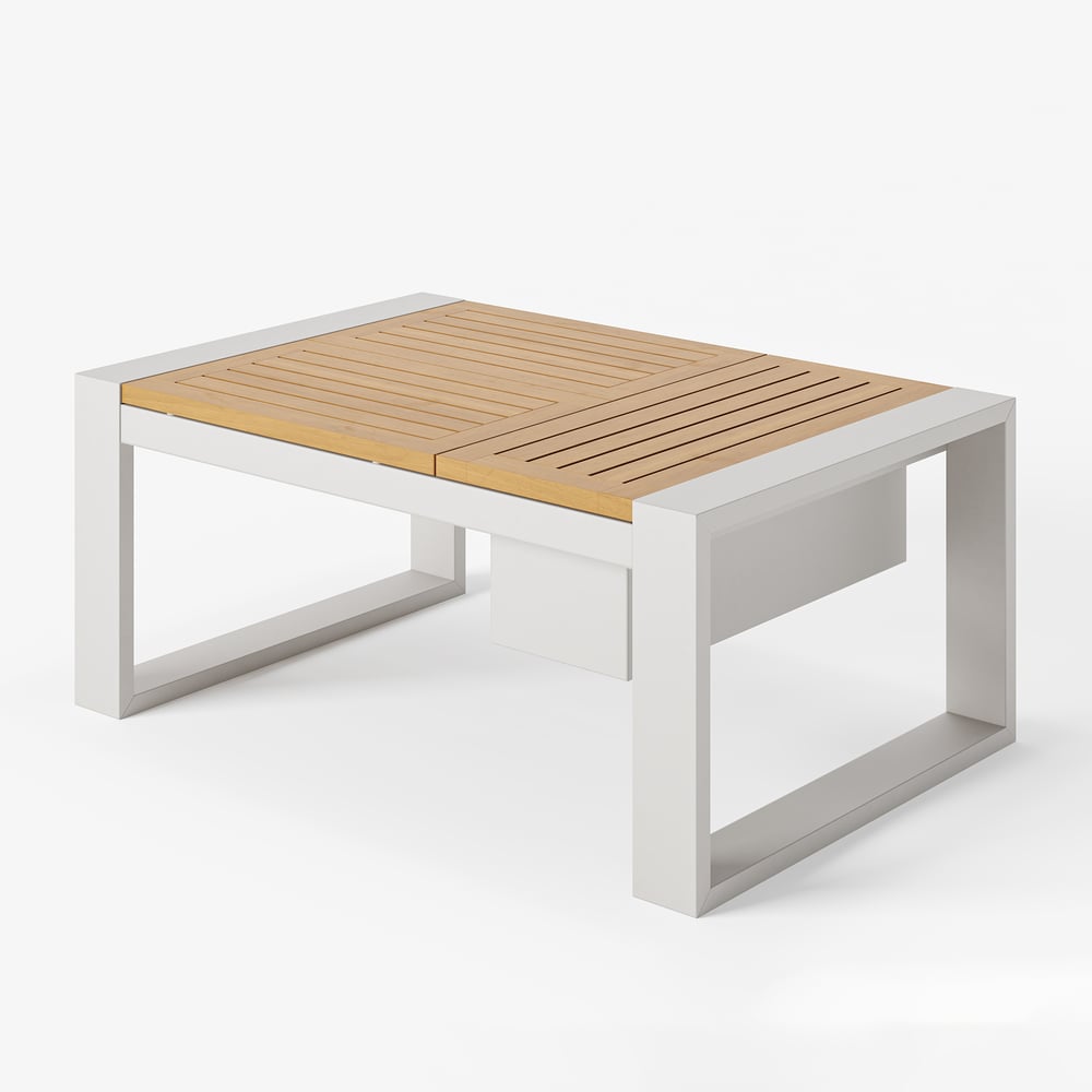 Ensemble de jardin avec 2 canapés, 1 chaise et 1 table basse en bois d'acacia et aluminium image de fenêtre