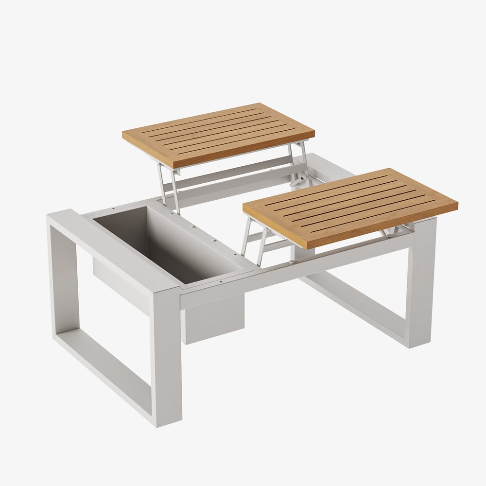 Ensemble de jardin avec 2 canapés, 1 chaise et 1 table basse en bois d'acacia et aluminium image de fenêtre