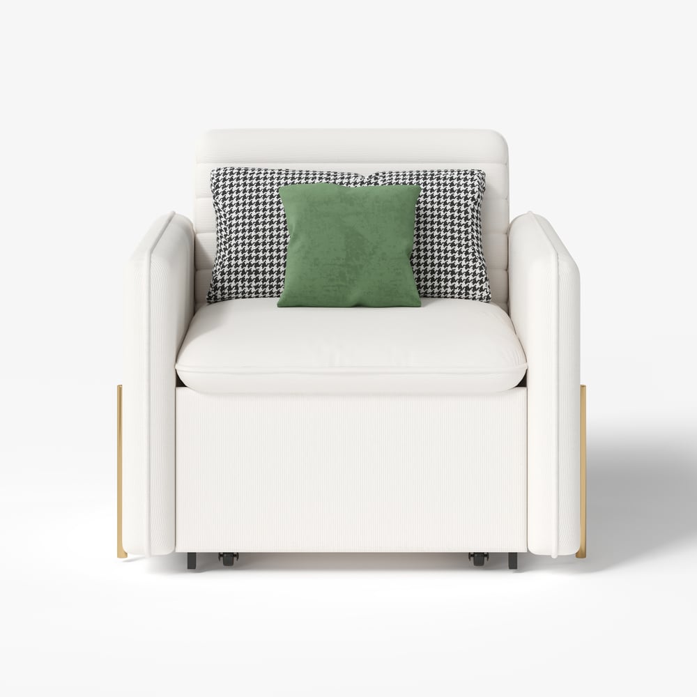 Upholstered 1-seater sofa bed in corduroy fabric - white window image