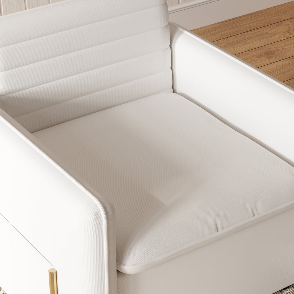 Upholstered 1-seater sofa bed in corduroy fabric - white window image