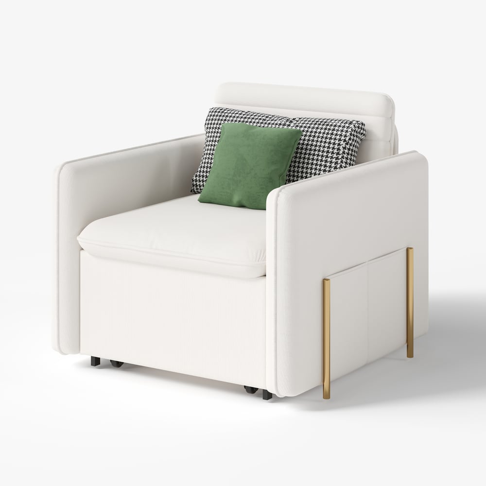 Upholstered 1-seater sofa bed in corduroy fabric - white window image