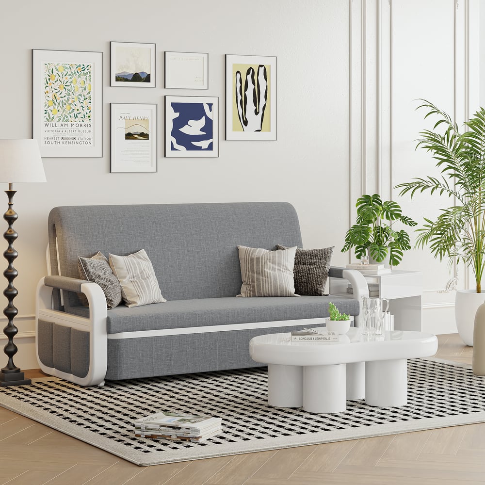 Canapé-lit Gris Clair en Coton et Lin Cadre en Bois Massif image de fenêtre