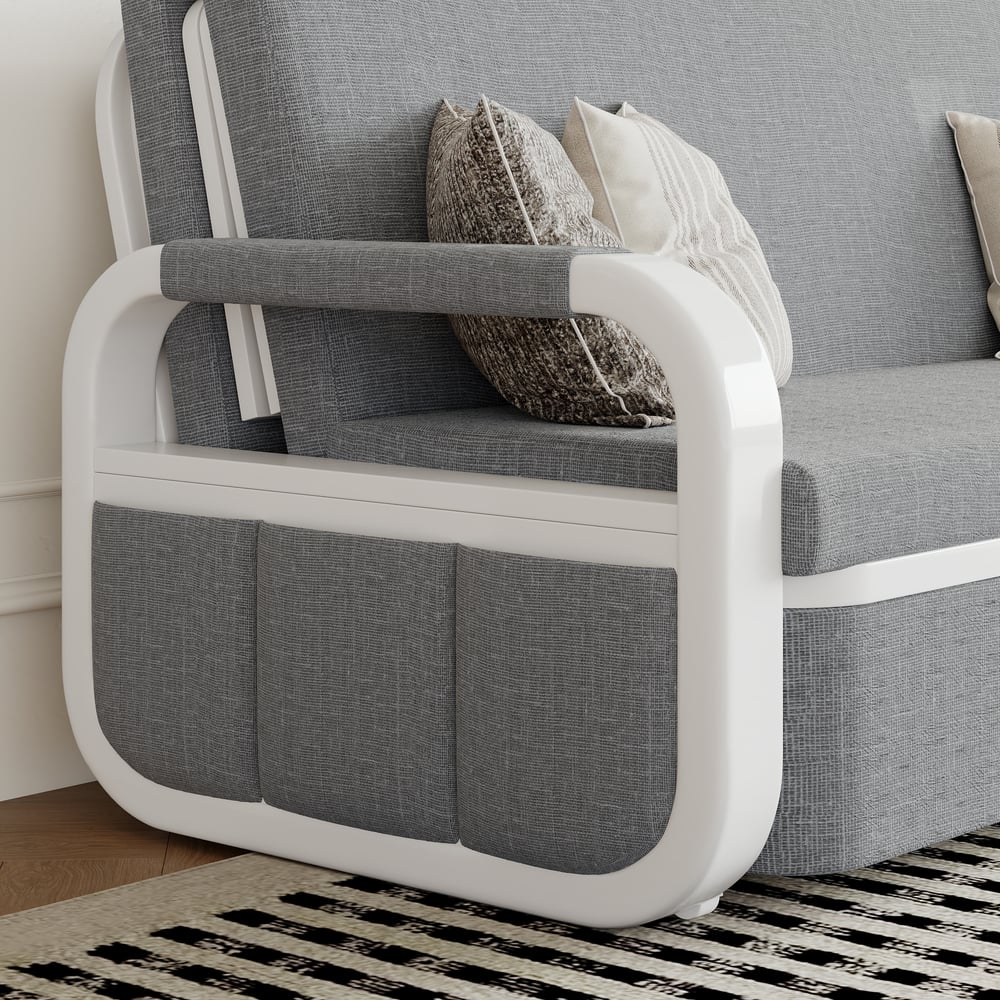 Canapé-lit Gris Clair en Coton et Lin Cadre en Bois Massif image de fenêtre