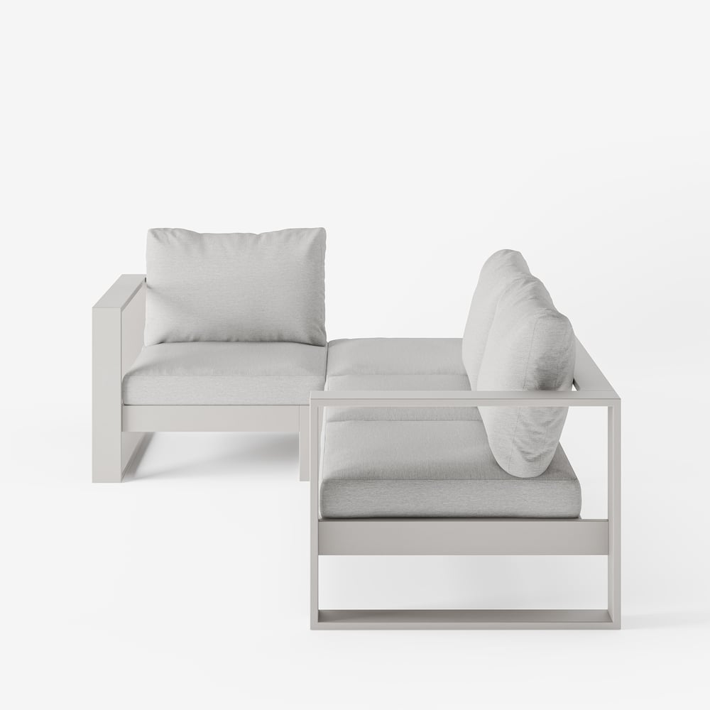 Ensemble de jardin avec 2 canapés, 1 chaise et 1 table basse en bois d'acacia et aluminium image de fenêtre