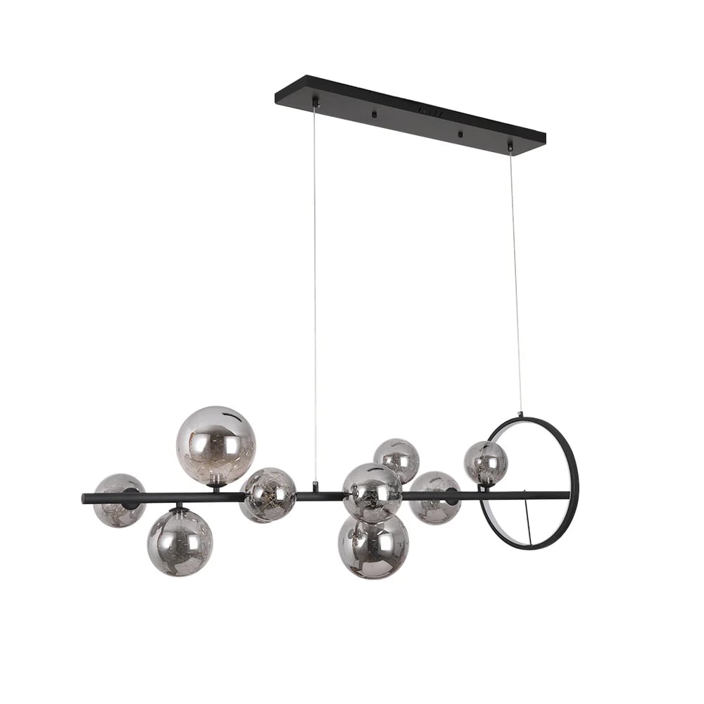 Modern 10-Light Black Kitchen Island Light with Glass Globe Shade Ceiling Pendant Lights