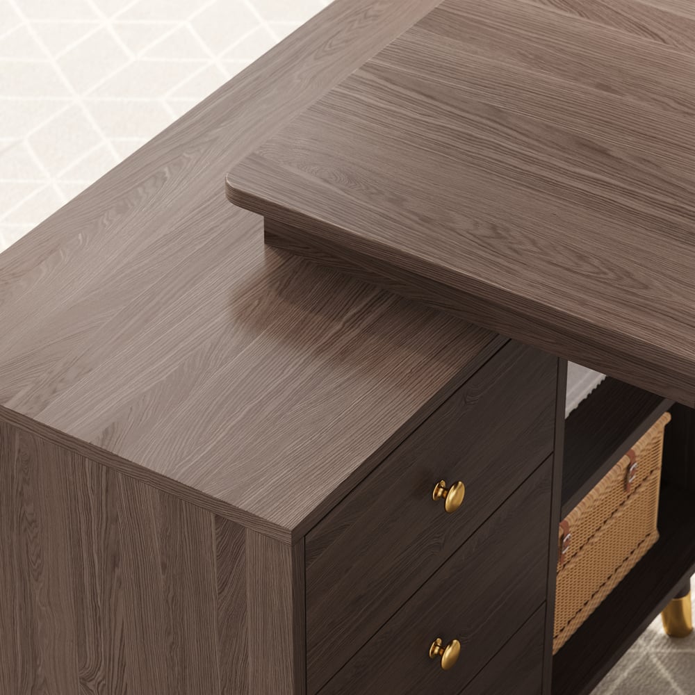 Ultic L Shaped Desk with Drawers, 47.2" Walnut Computer Desk Home Office window image