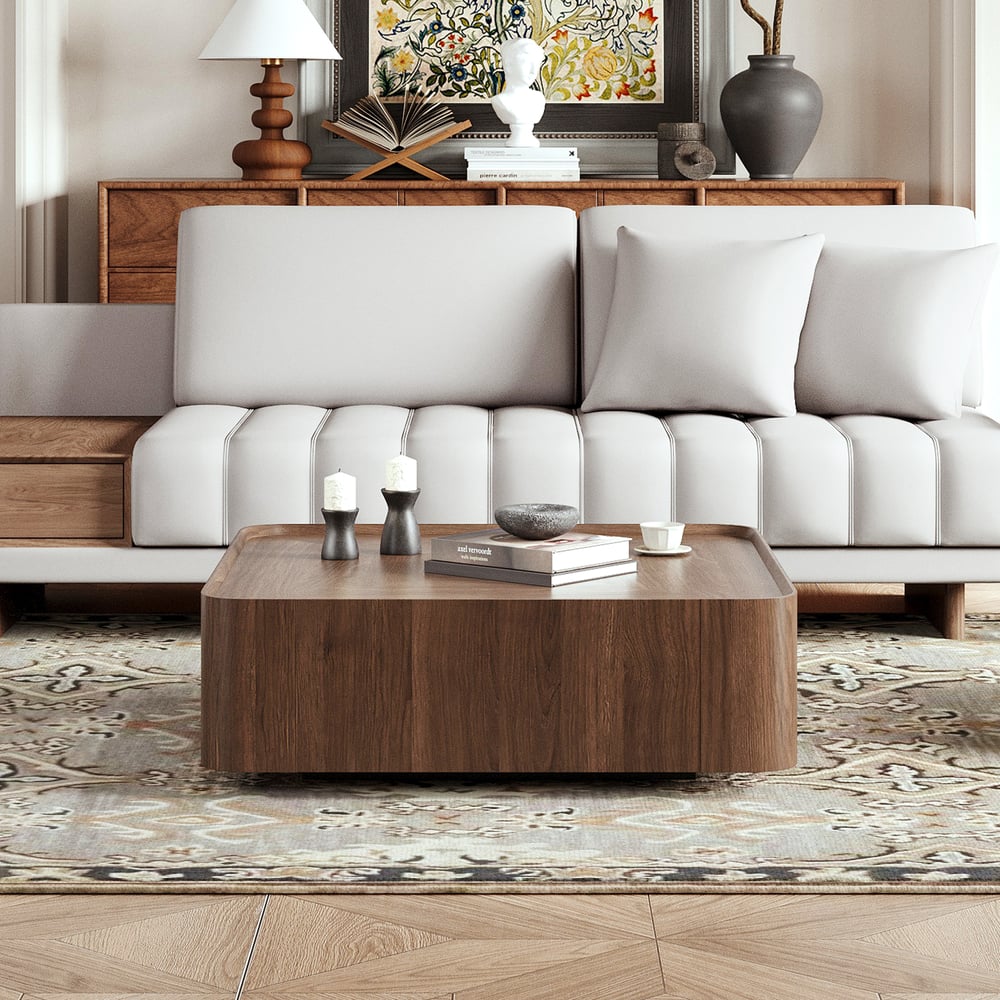 126" modulární kožená sekční sedací souprava ve tvaru písmene L s 35" čtvercovým konferenčním stolkem obrázek okna