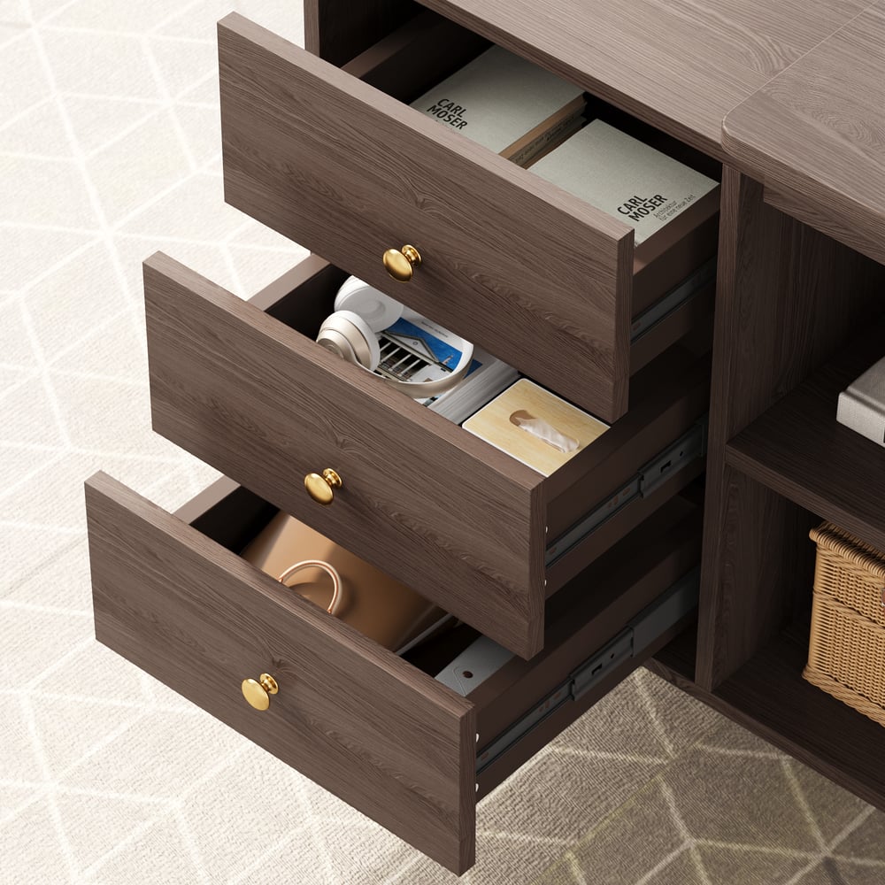 Ultic L Shaped Desk with Drawers, 47.2" Walnut Computer Desk Home Office window image