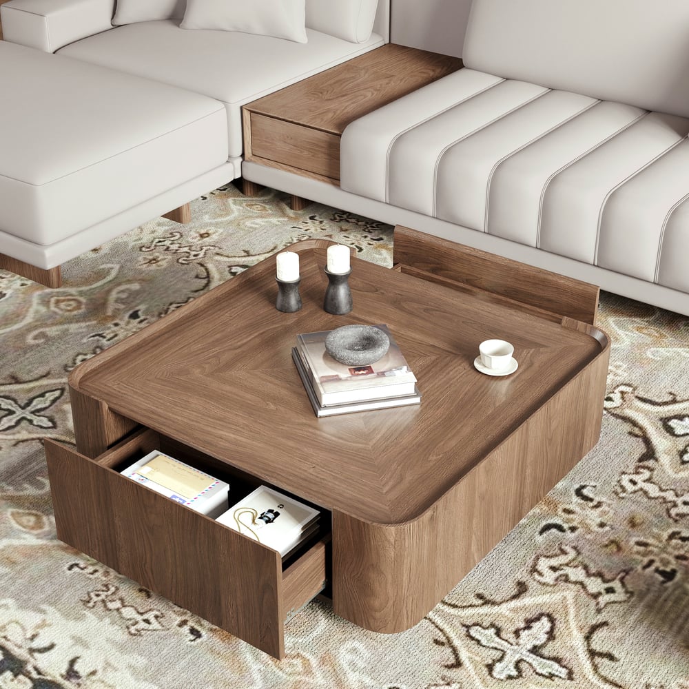 126" modulární kožená sekční sedací souprava ve tvaru písmene L s 35" čtvercovým konferenčním stolkem obrázek okna