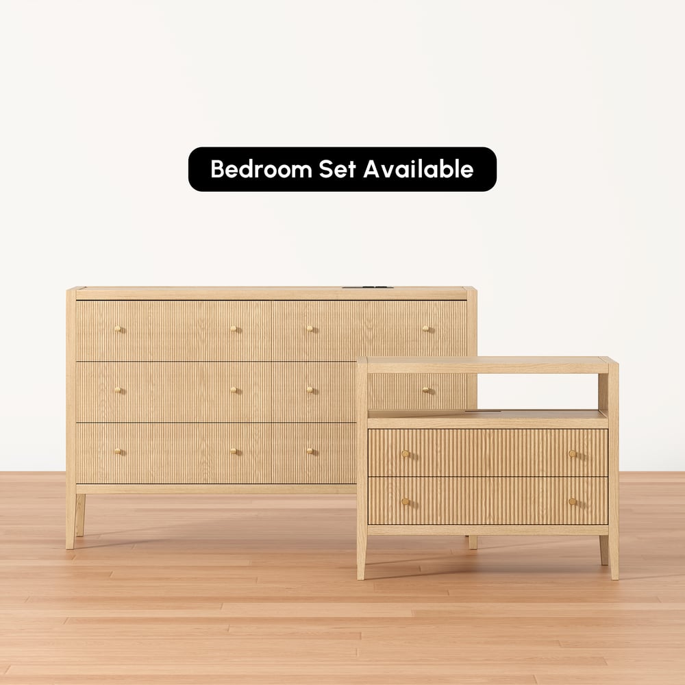 Stria 47" Fluted Natural 6-Drawer Dresser with Charging Station window image