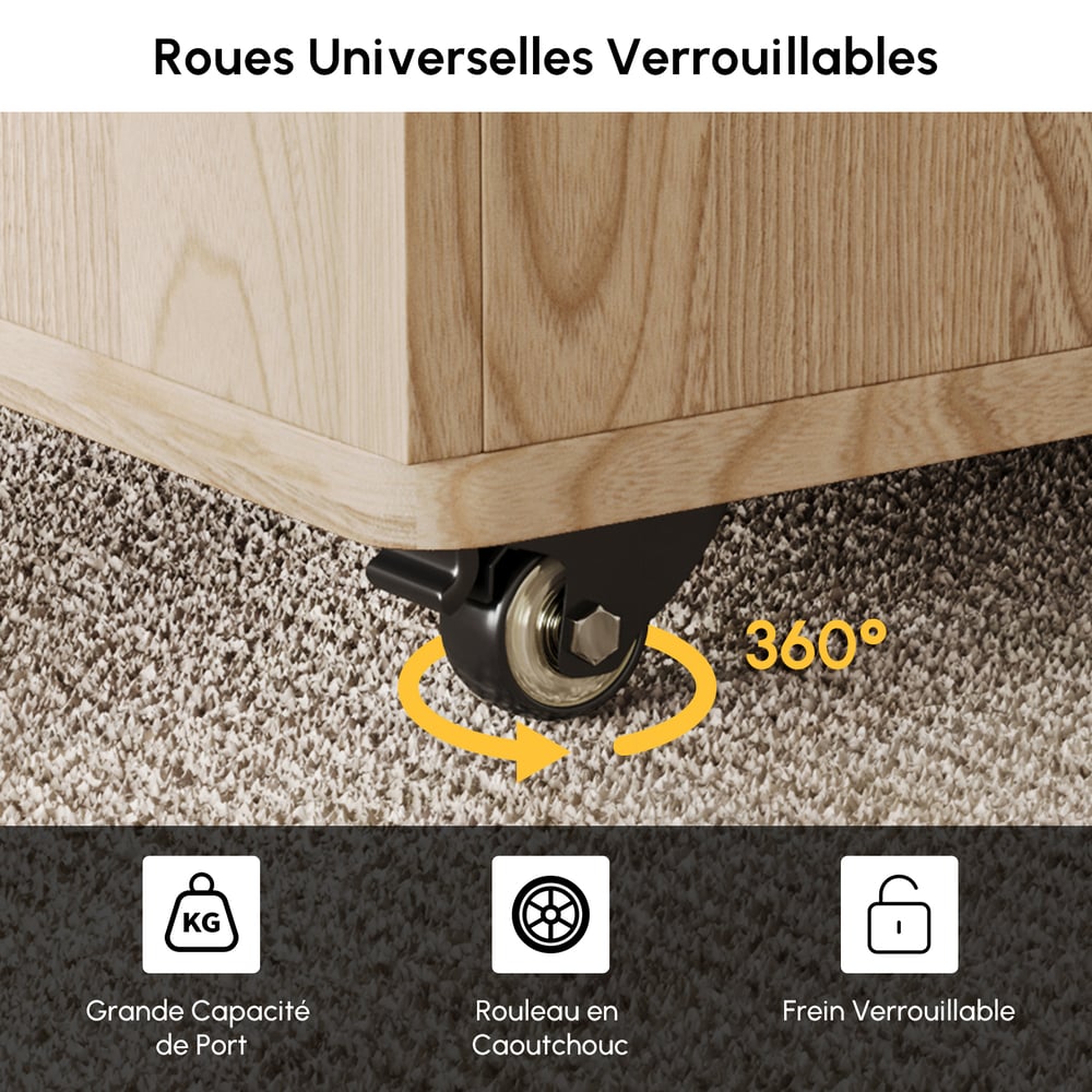 Table basse naturelle pliable à plateau relevable de 1000 mm avec 4 tabourets et rangement