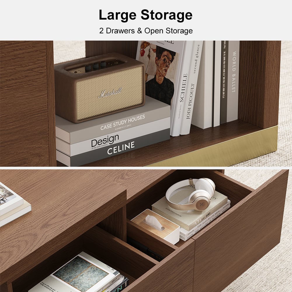 Mordelle Glossy Walnut Extendable TV Stand & Coffee Table Set window image
