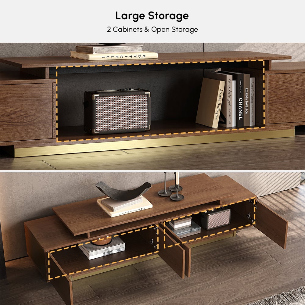 Mordelle Glossy Walnut Extendable TV Stand & Coffee Table Set window image