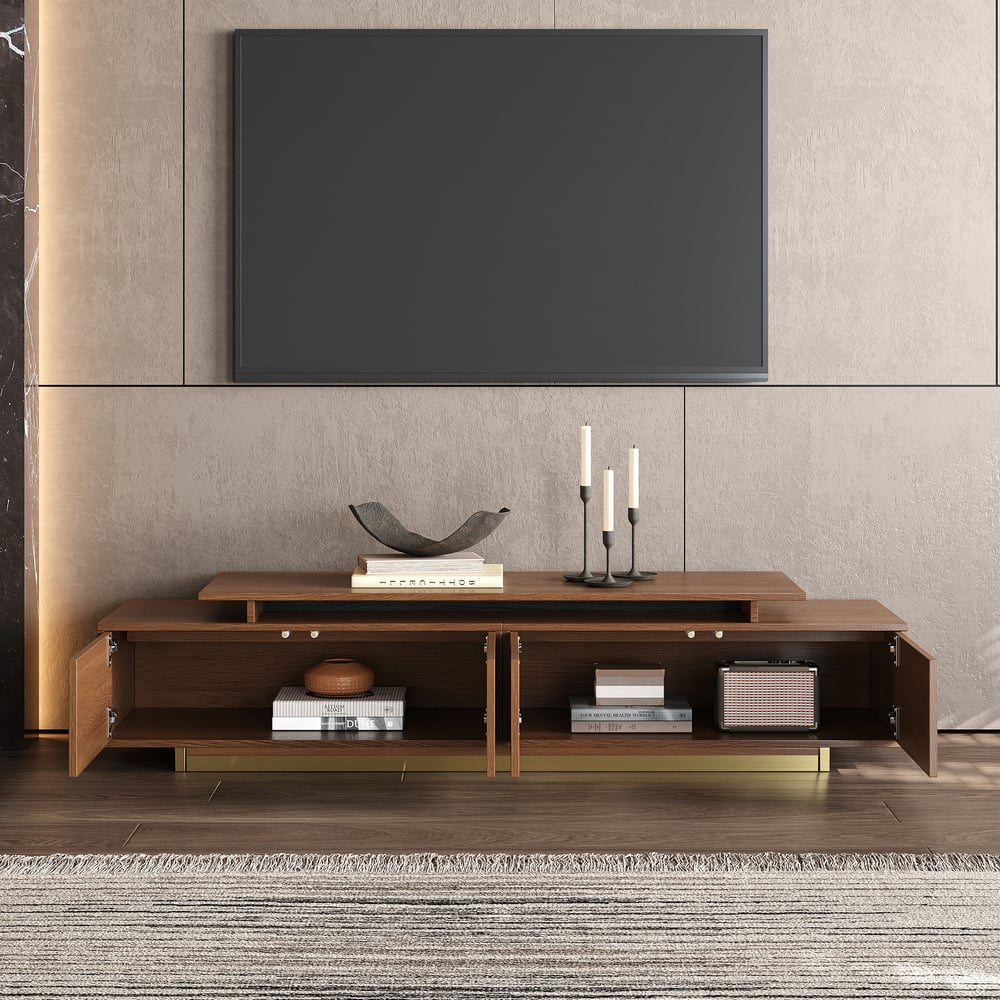 Mordelle Glossy Walnut Extendable TV Stand & Coffee Table Set window image