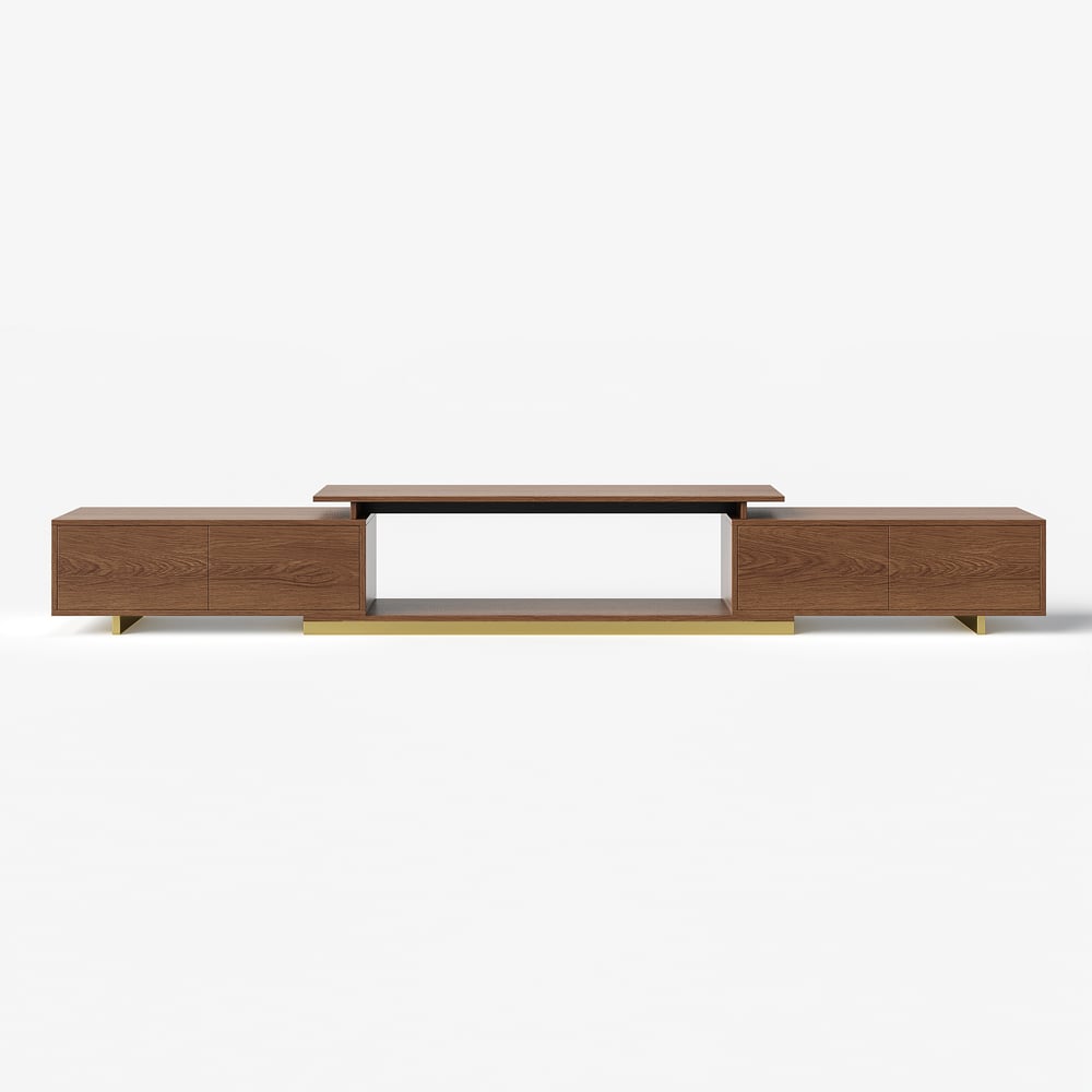Mordelle Glossy Walnut Extendable TV Stand & Coffee Table Set window image