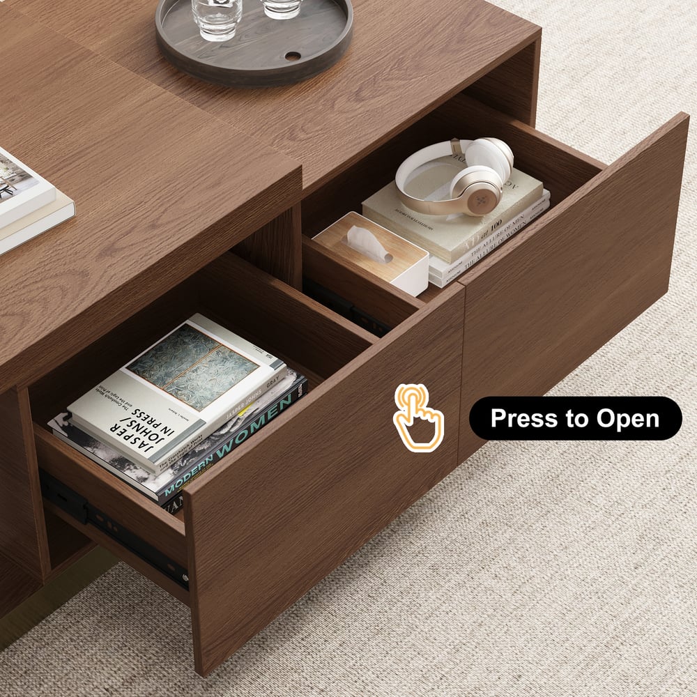 Mordelle Glossy Walnut Extendable TV Stand & Coffee Table Set window image