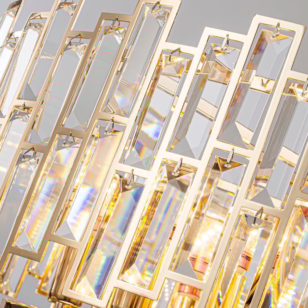 Clytia Modern Geometric Crystal Chandelier 14-Light with Adjustable Chain in Gold window image