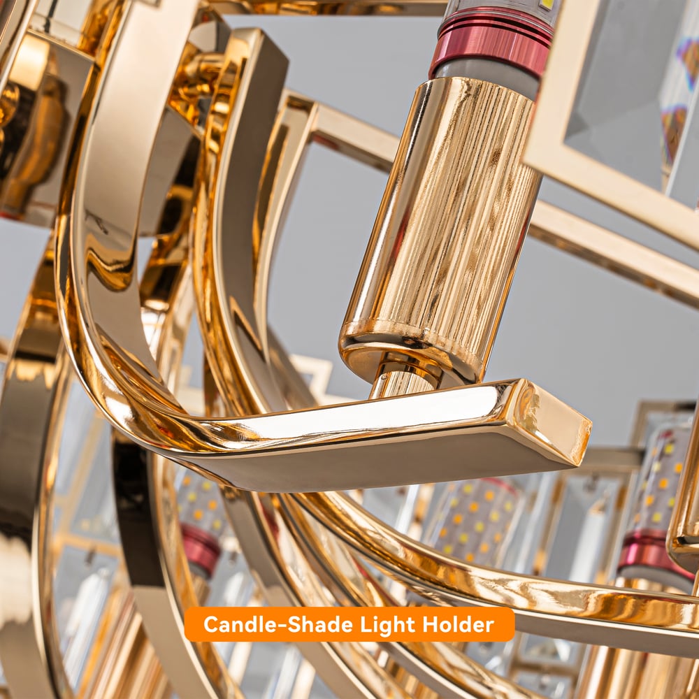 Clytia Modern Geometric Crystal Chandelier 14-Light with Adjustable Chain in Gold window image