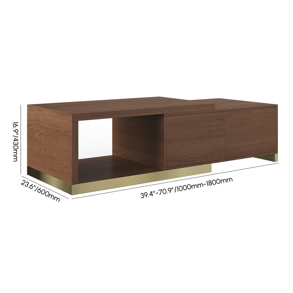 Mordelle Glossy Walnut Extendable TV Stand & Coffee Table Set weights dimensions image