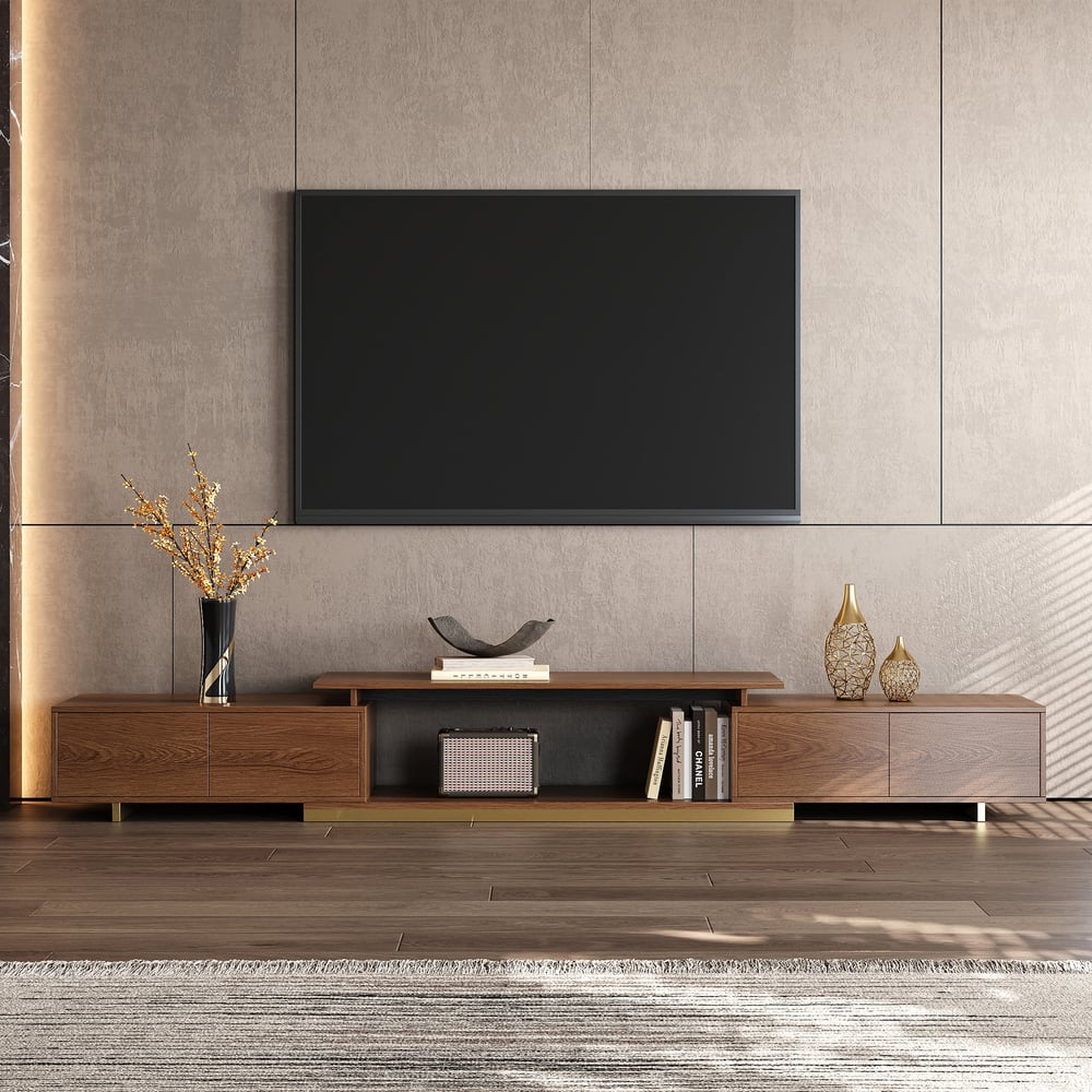 Mordelle Glossy Walnut Extendable TV Stand & Coffee Table Set window image