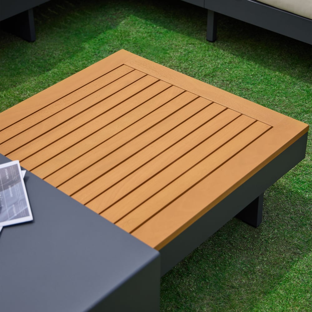 4-Pieces Aluminum & Teak Outdoor Sectional Sofa Set window image