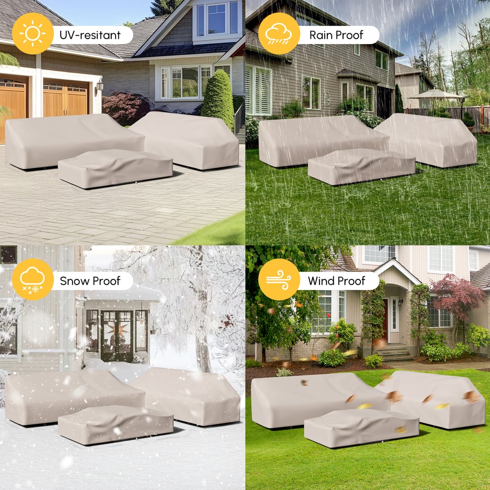 6-Pieces Modular Aluminum & Teak Outdoor Sofa Set with Covers for 6 Person in Gray window image