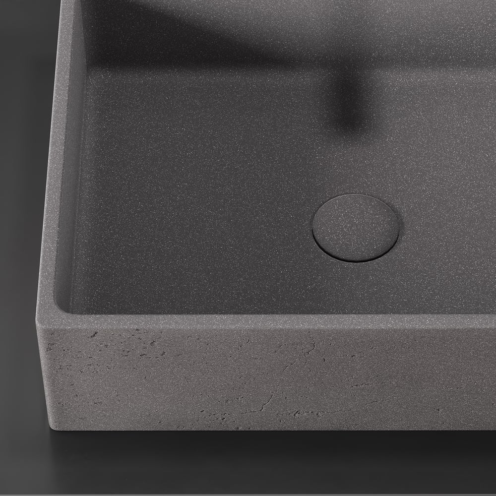 Concrete Vessel Sink 16x12 Inch - Rectangular Above Counter Bathroom Sink Light Grey