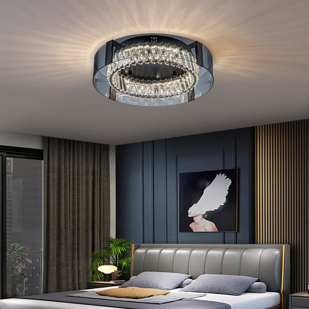 Crystal Dimmable Ceiling Lights 3 Modes LED Flush Mount Light with Remote Control
