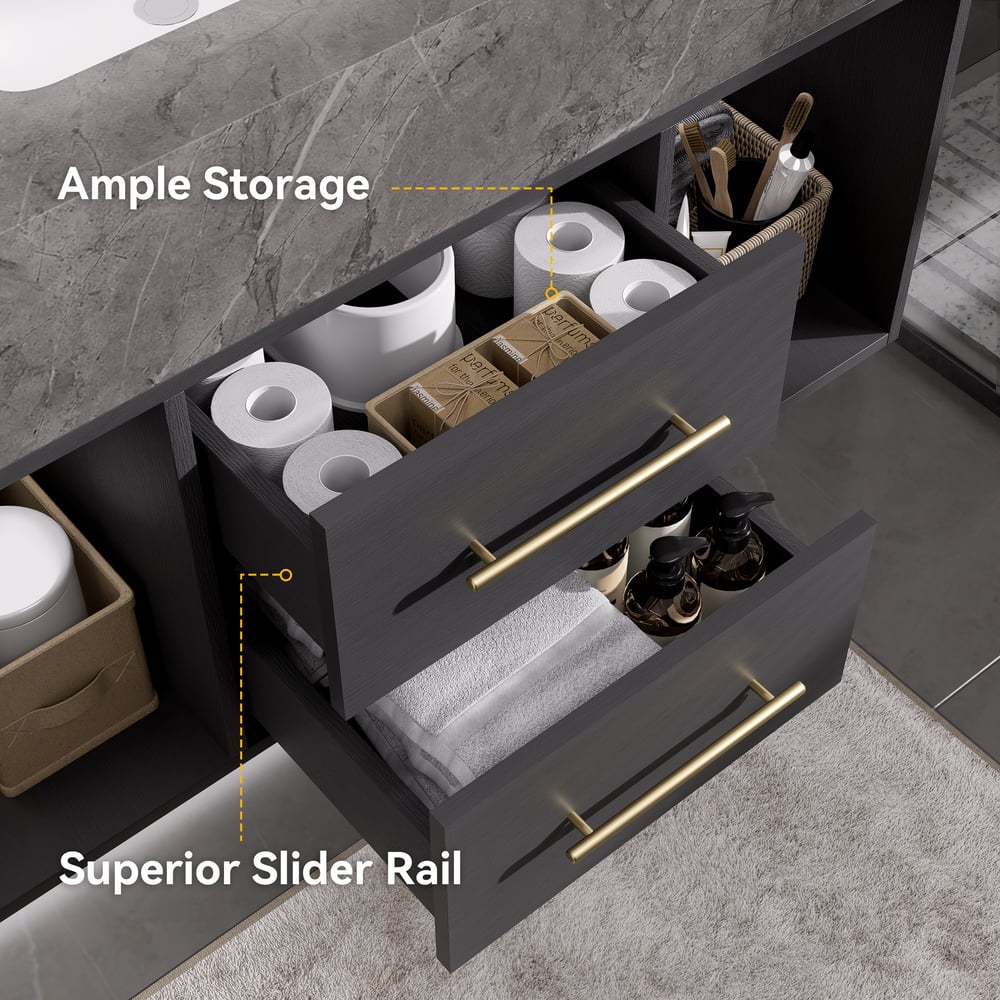 Modern 900 mm Floating Washbasin with Sintered Stone Sink and 2 Drawers window image