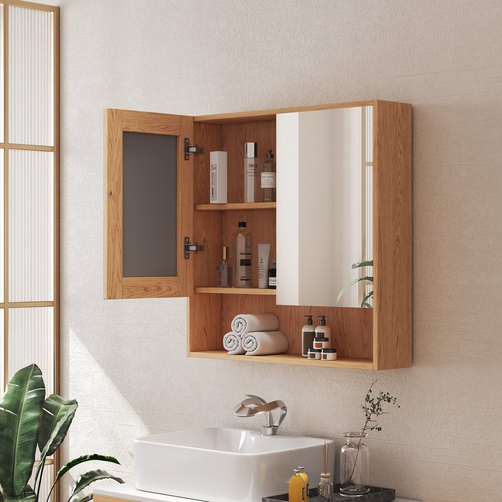 Houten spiegelkast met opslag 700 mm* 700 mm Vensterafbeelding