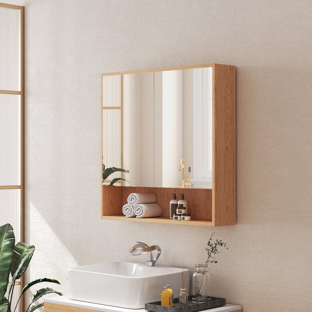 Houten spiegelkast met opslag 700 mm* 700 mm Vensterafbeelding