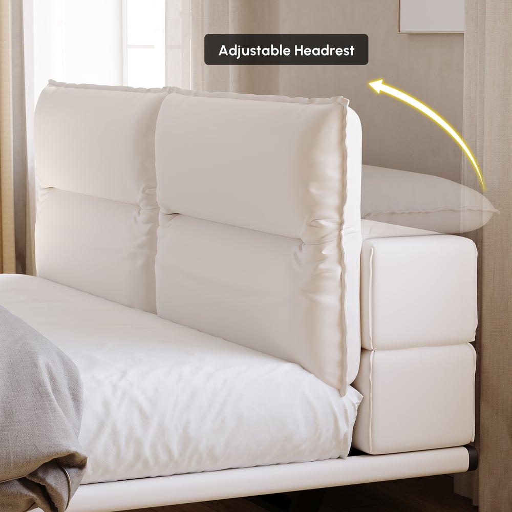 Modern Leather King Size Floating Bedroom Set with Light & Adjustable Headboard window image