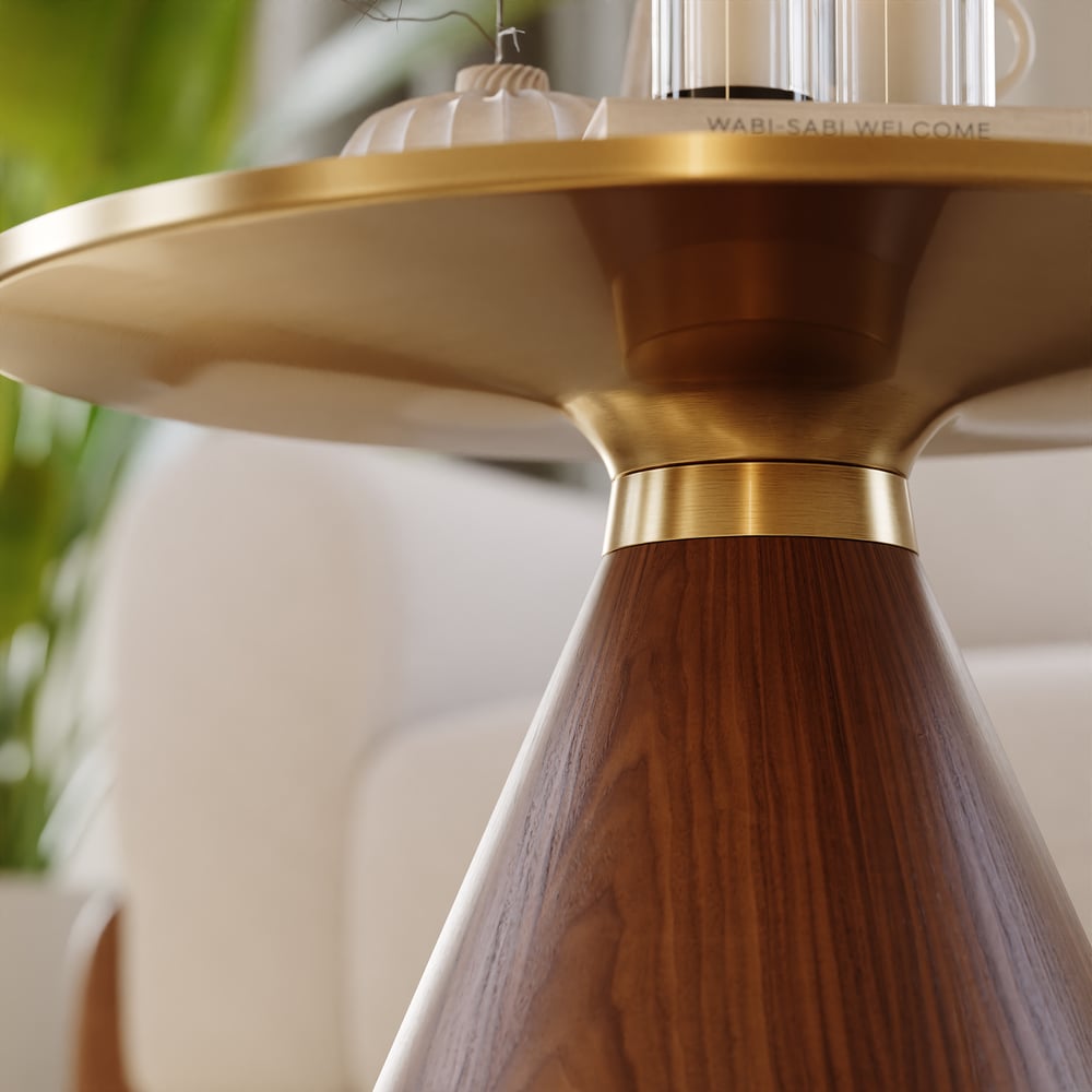 28" Round Walnut Sintered Stone Top Coffee Table