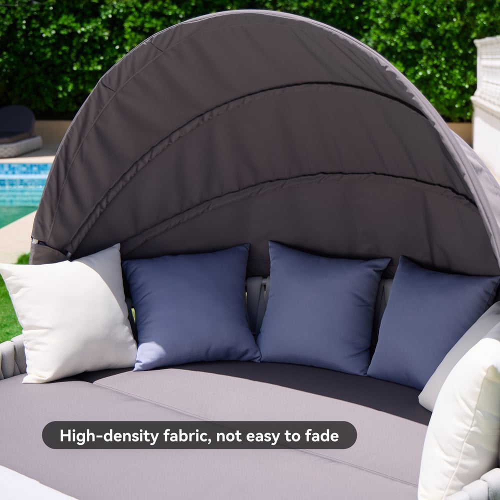 Tatta Weatherproof Grey Braided Garden Sun Island with Aluminum Frame and Sun Canopy window image