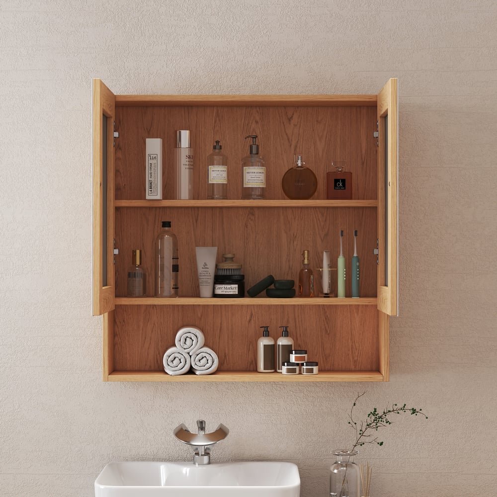 Houten spiegelkast met opslag 700 mm* 700 mm Vensterafbeelding