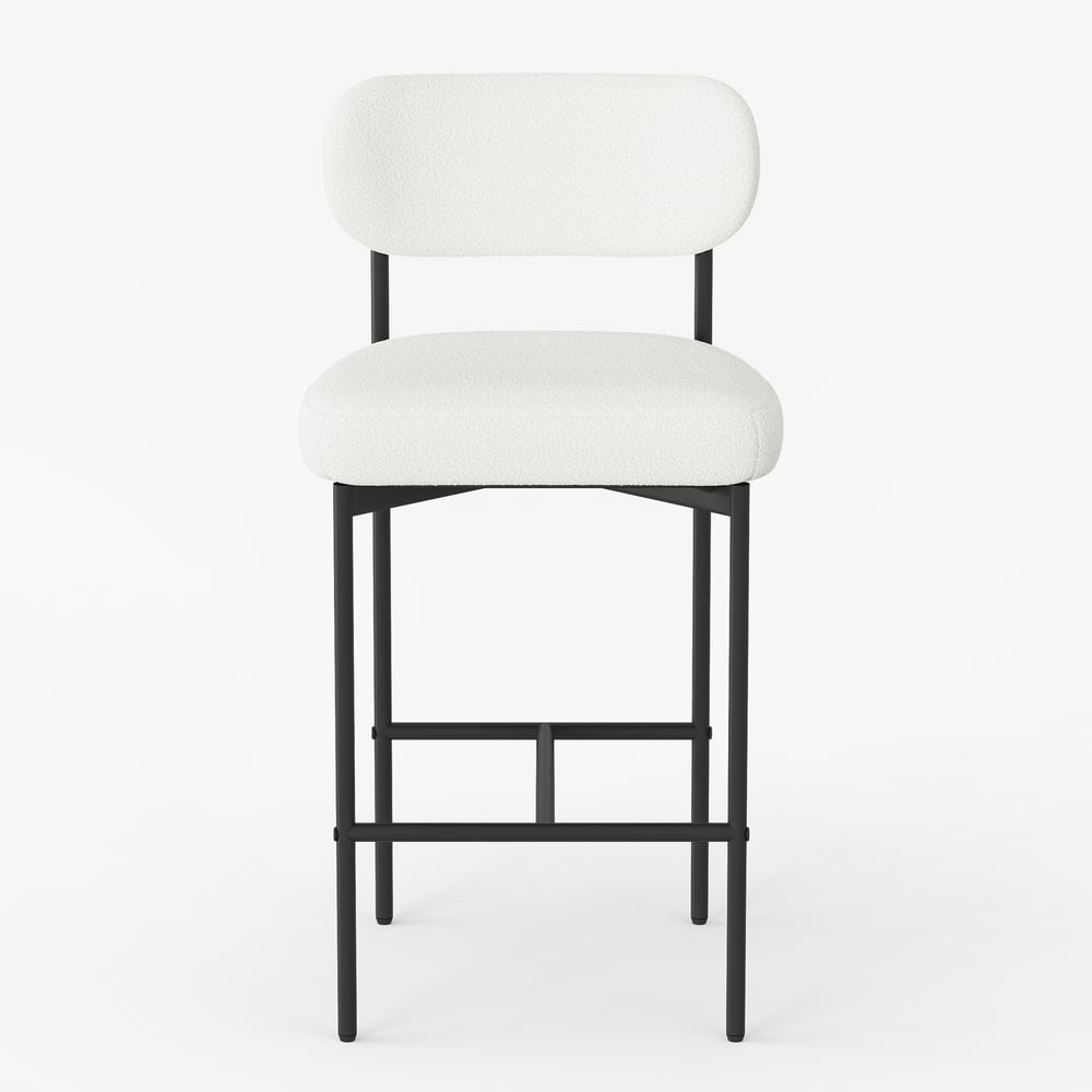 Modern Boucle White Counter Stool Set of 2 with Back & Footrest
